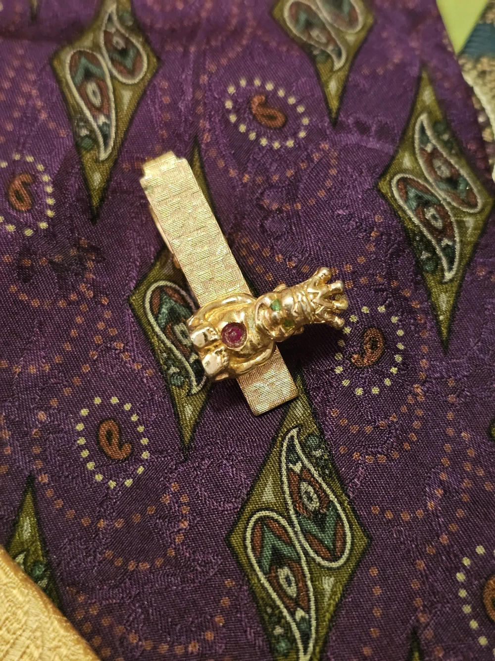Gold-Tone  Tie Clip with Red Accent - Men Jewelry